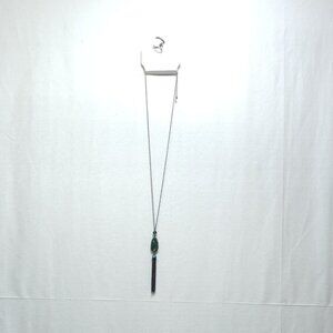 Hannah Accents 30" Single Strand Necklace Colorful Gemstone Pendant Black Tassel